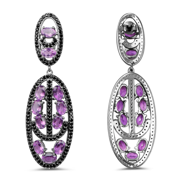 12.45 Carat Genuine Amethyst and Black Spinel .925 Sterling Silver Earrings