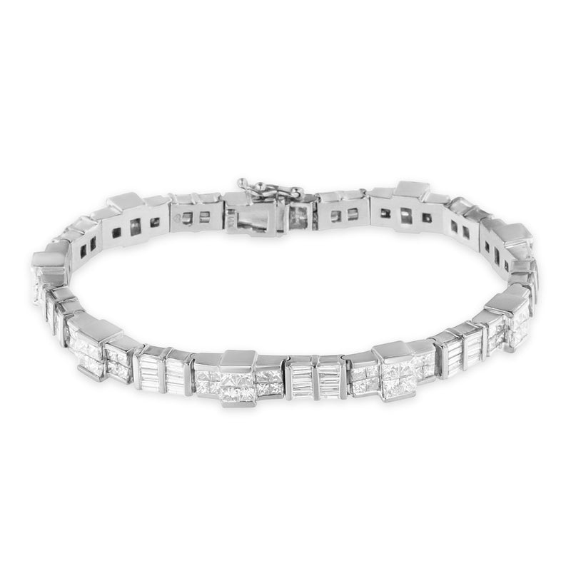 14K White Gold Princess and Baguette Cut Diamond Mixed Link Bracelet (8 3/4 cttw, G-H Color, VS2-SI1 Clarity)