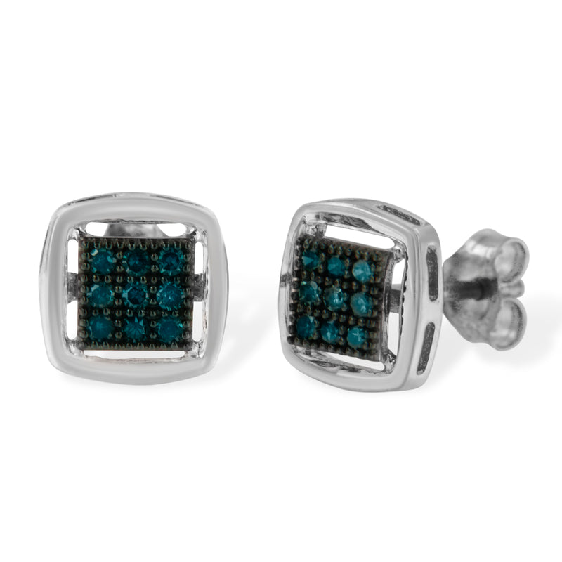 Sterling Silver Rose Cut Treated Blue Diamond Square Stud Earring (0.25 cttw, Blue Color, I2-I3 Clarity)