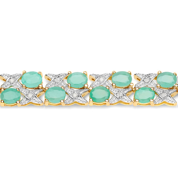 14K Yellow Gold Plated 10.37 Carat Genuine Emerald and White Diamond .925 Sterling Silver Bracelet