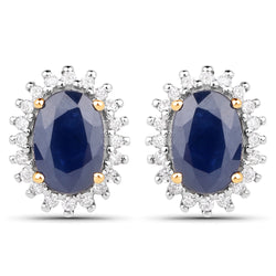 1.22 Carat Genuine Blue Sapphire and White Diamond 14K Yellow Gold Earrings