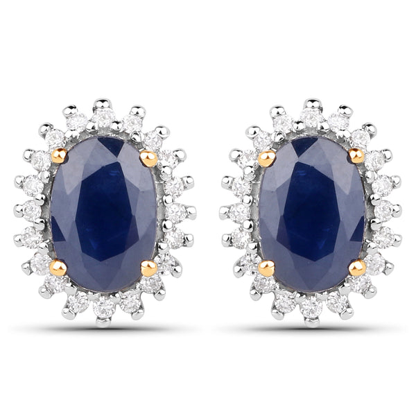 1.22 Carat Genuine Blue Sapphire and White Diamond 14K Yellow Gold Earrings