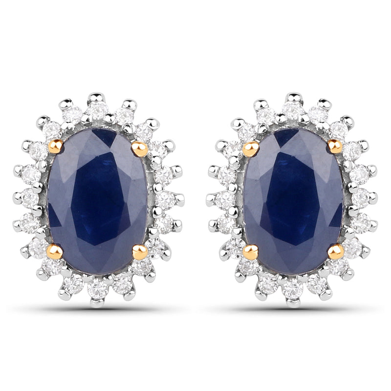 1.22 Carat Genuine Blue Sapphire and White Diamond 14K Yellow Gold Earrings