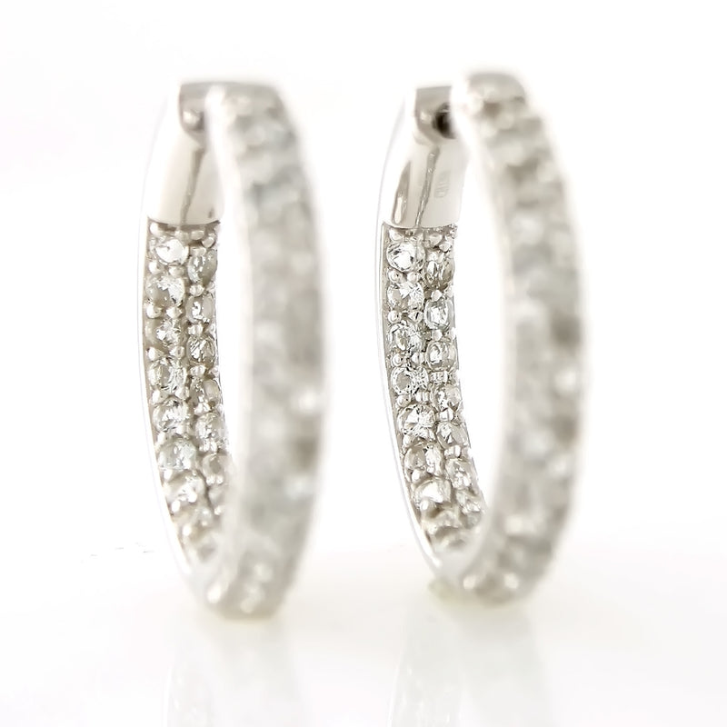 925 Sterling Silver Women  Hoop Earring White Topaz Round