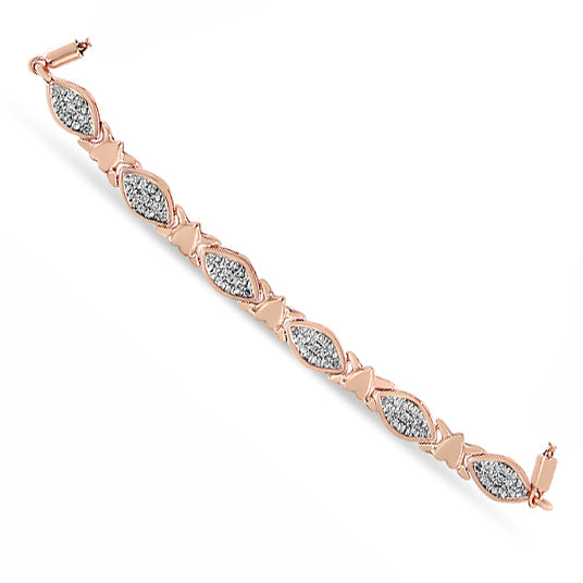 14K Rose Gold Plated .925 Sterling Silver Diamond Accent Alternating Marquise Shape and Heart Links Bolo Bracelet (I-J Color, I3 Clarity) - Adjustable 6" to 9"