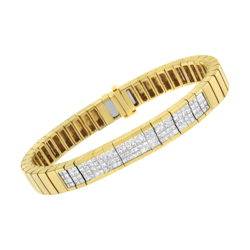 14K Yellow Gold 3 5/8 cttw Invisible Set Princess-Cut Diamond ID Tennis Bracelet (I-J Color, SI1-SI2 Clarity) - Size 7"