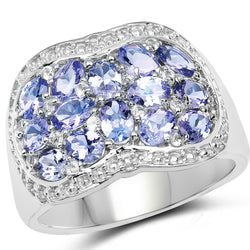 2.62 Carat Genuine Tanzanite and White Topaz .925 Sterling Silver Ring