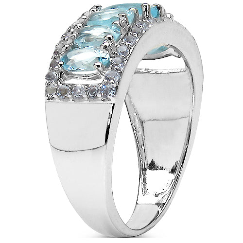 2.75 Carat Genuine Blue Topaz & White Topaz .925 Sterling Silver 5 Stone Ring