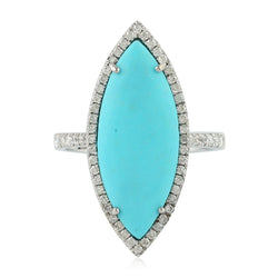 Marquise Cut Turquoise Cocktail Ring 18K White Gold Diamond Jewelry For Women