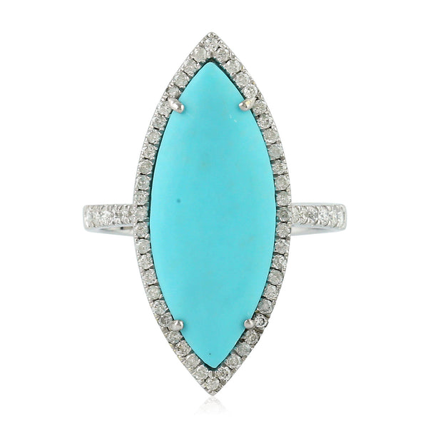 Marquise Cut Turquoise Cocktail Ring 18K White Gold Diamond Jewelry For Women