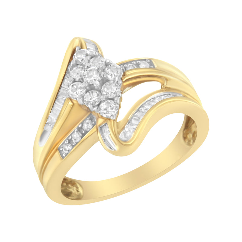 10K Yellow Gold 1/2 cttw Diamond Cluster Cocktail Ring (J-K Clarity, I1-I2 Color) - Size 7