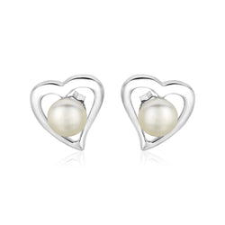 Sterling Silver Open Heart Earrings with Freshwater Pearls