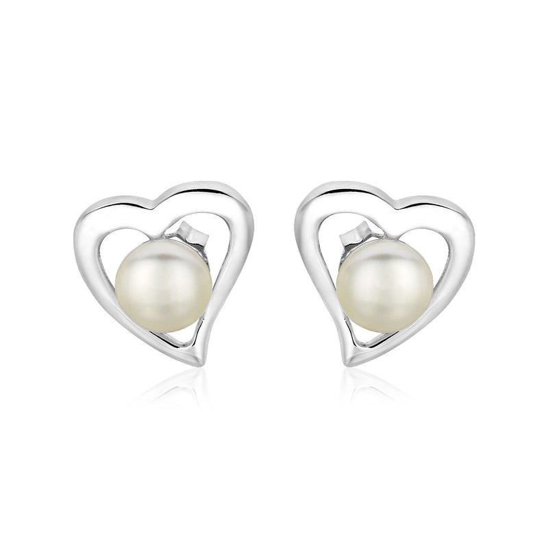 Sterling Silver Open Heart Earrings with Freshwater Pearls