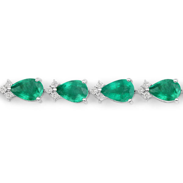 8.23 Carat Genuine Zambian Emerald and White Diamond 14K White Gold Bracelet