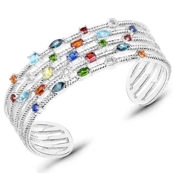 4.37 Carat Genuine Multi Stones .925 Sterling Silver Cuff Bangle