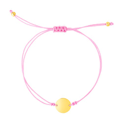 9 1/4 inch Pink Cord Adjustable Bracelet with 14k Yellow Gold Circle