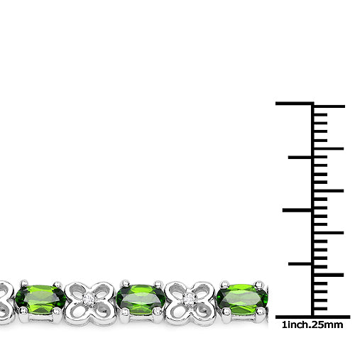 4.31 Carat Genuine Chrome Diopside and White Zircon .925 Sterling Silver Bracelet