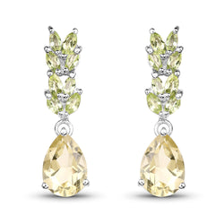 5.18 Carat Genuine Lemon Quartz & Peridot .925 Sterling Silver Earrings