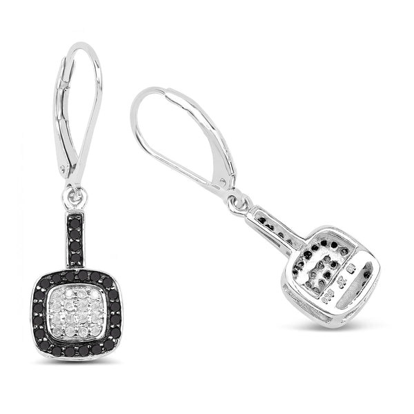 0.44 Carat Genuine Black Diamond and White Diamond .925 Sterling Silver Earrings