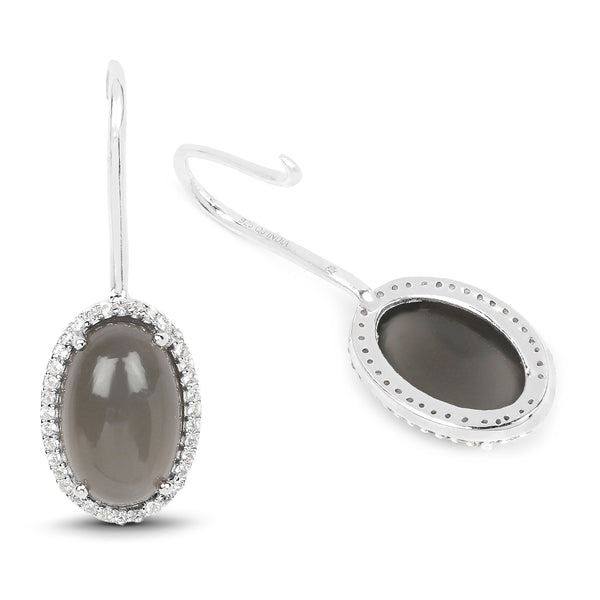 6.17 Carat Genuine Grey Moonstone And White Topaz .925 Sterling Silver Earrings