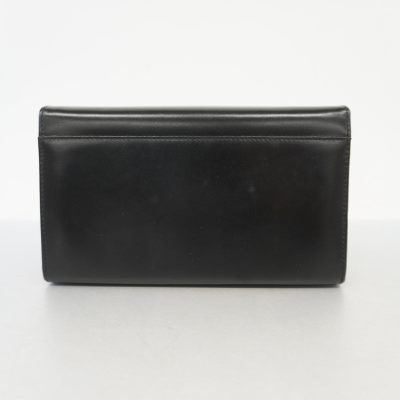 Auth Salvatore Ferragamo Shoulder Bag Gancio Leather Black Gold Metal