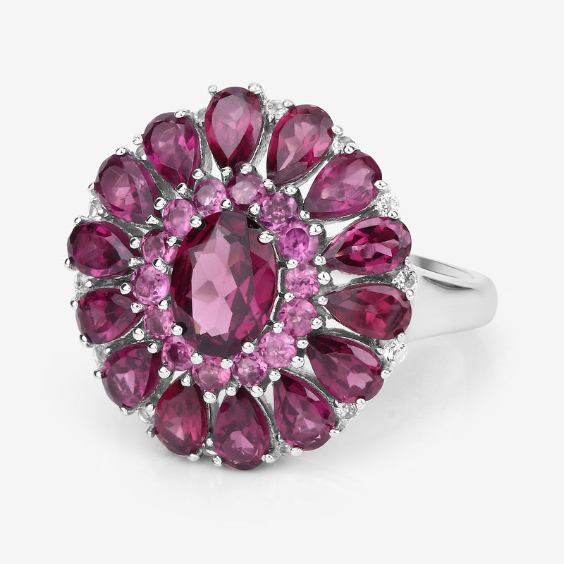 6.19 Carat Genuine Rhodolite and White Topaz .925 Sterling Silver Ring