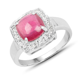 3.31 Carat Glass Filled Ruby and White Topaz .925 Sterling Silver Ring