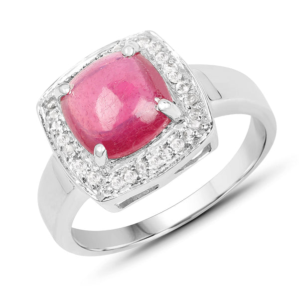 3.31 Carat Glass Filled Ruby and White Topaz .925 Sterling Silver Ring