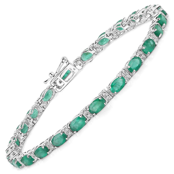 5.01 Carat Genuine Zambian Emerald and White Diamond 14K White Gold Bracelet