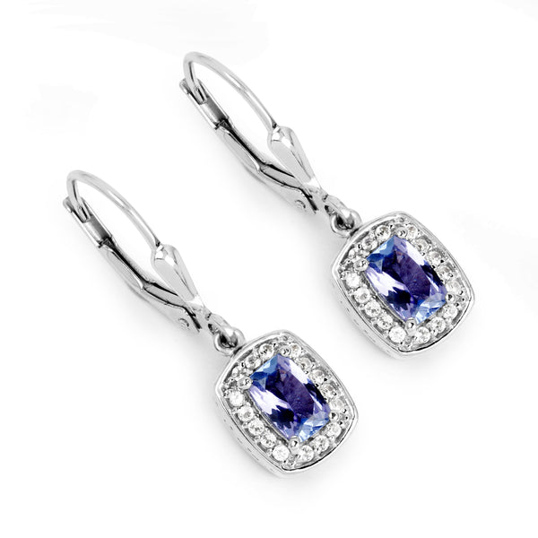 1.35 Carat Genuine Tanzanite & White Topaz .925 Sterling Silver Earrings