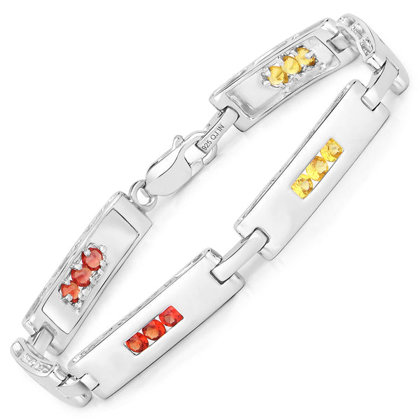 2.16 Carat Genuine Orange Sapphire and Yellow  Sapphire .925 Sterling Silver Bracelet