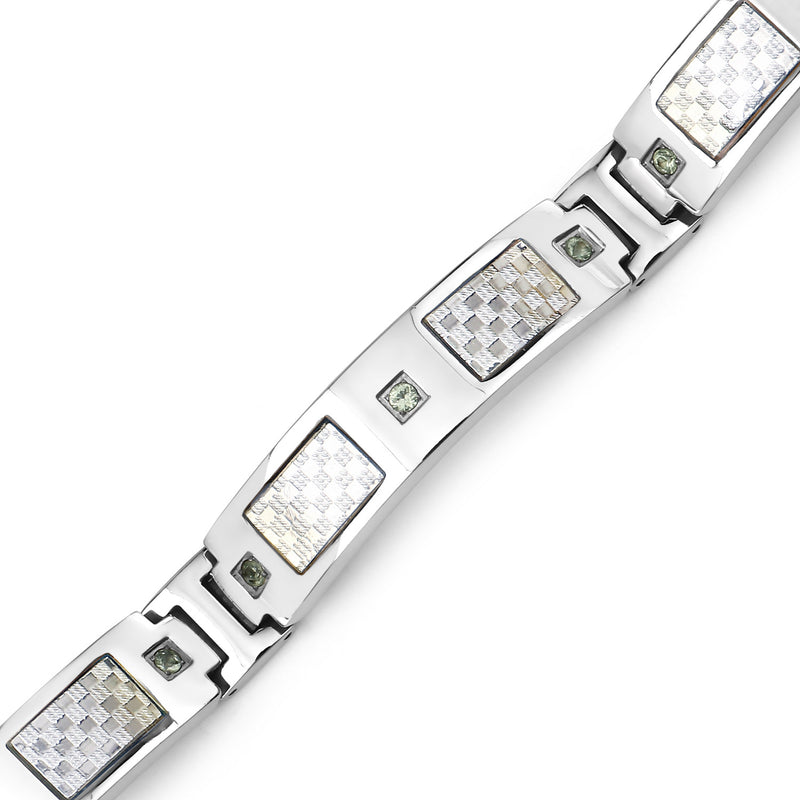 Mens Titanium Bracelet, Titanium Mens Bracelet with Silver Plated Steel Inlay, 0.72ctw. Natural Green Sapphire Rounds