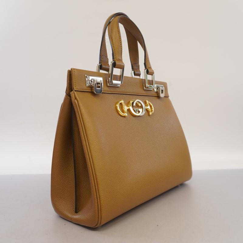 Auth Gucci 569712 Womens Leather Handbag Brown