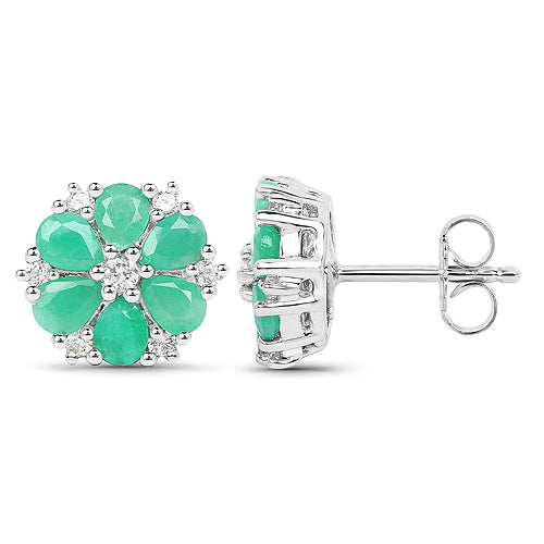 2.02 Carat Genuine Emerald and White Zircon .925 Sterling Silver Earrings