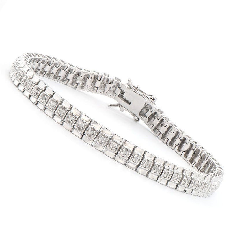 0.58 TW CTS DIAMONDS RHODIUM PLATED DESIGNER BRACELET SIZE 7.75 INCHES