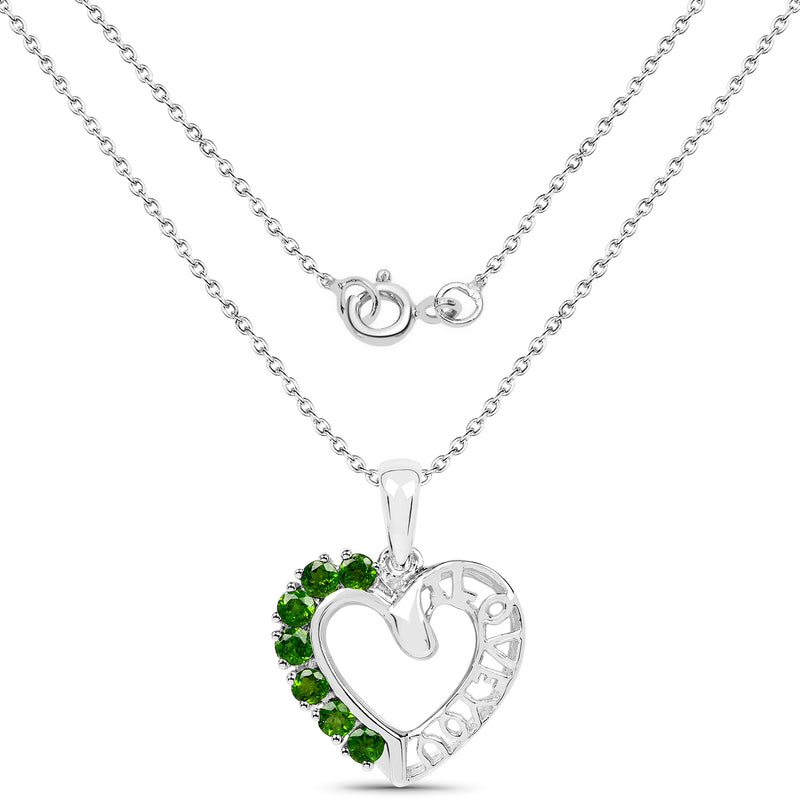 14K White Gold Plated 0.84 Carat Genuine Chrome Diopside .925 Sterling Silver Pendant