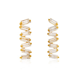 18K Solid Yellow Gold Natural Diamond Stud Earrings Baguette Earrings Jewelry