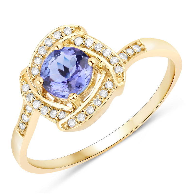 0.55 Carat Genuine Tanzanite and White Diamond 14K Yellow Gold Ring