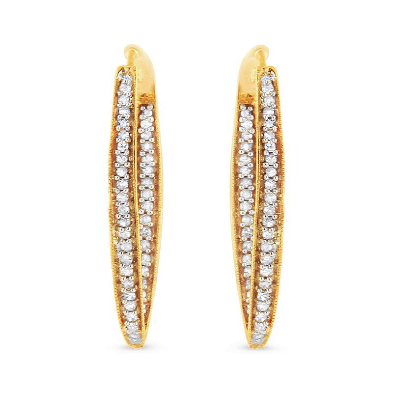 10K Yellow Gold 1/2 Cttw Round-Cut Diamond Modern Hoop Earrings (I-J Color, I2-I3 Clarity)