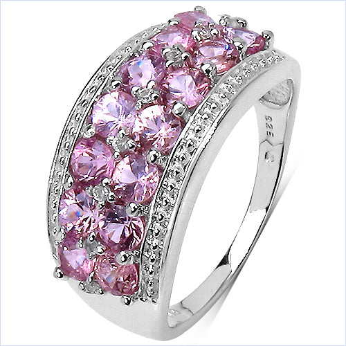 2.00 Carat Genuine Pink Sapphire & White Topaz .925 Sterling Silver Ring