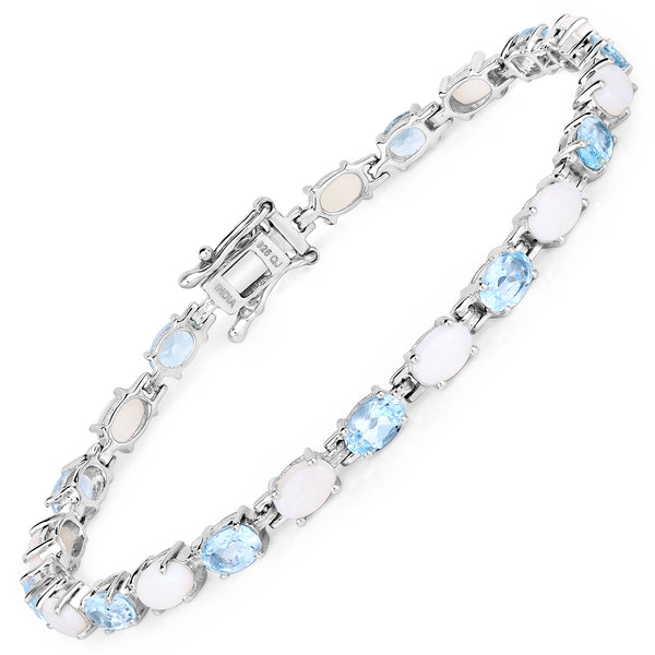 9.02 Carat Genuine Blue Topaz and Opal .925 Sterling Silver Bracelet