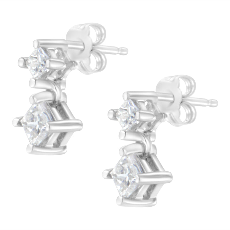 14K White Gold 3/4 cttw Double Diamond Princess-Cut Stud Earrings (I-J Clarity, I2-I3 Color)