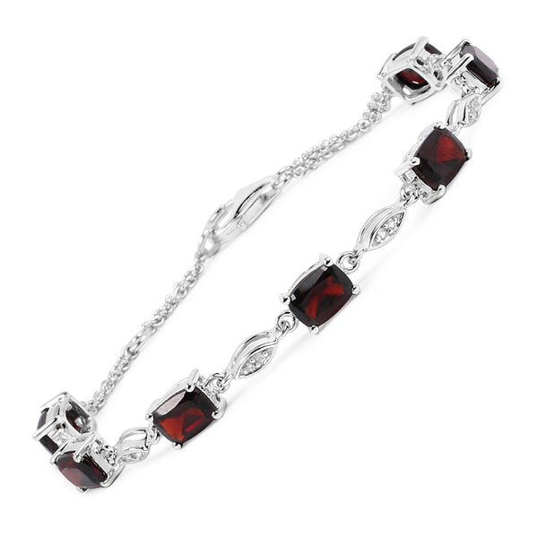 7.12 Carat Genuine Garnet and White Topaz .925 Sterling Silver Bracelet