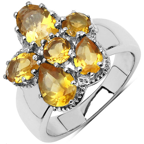 2.65 Carat Genuine Citrine .925 Sterling Silver Cluster Ring