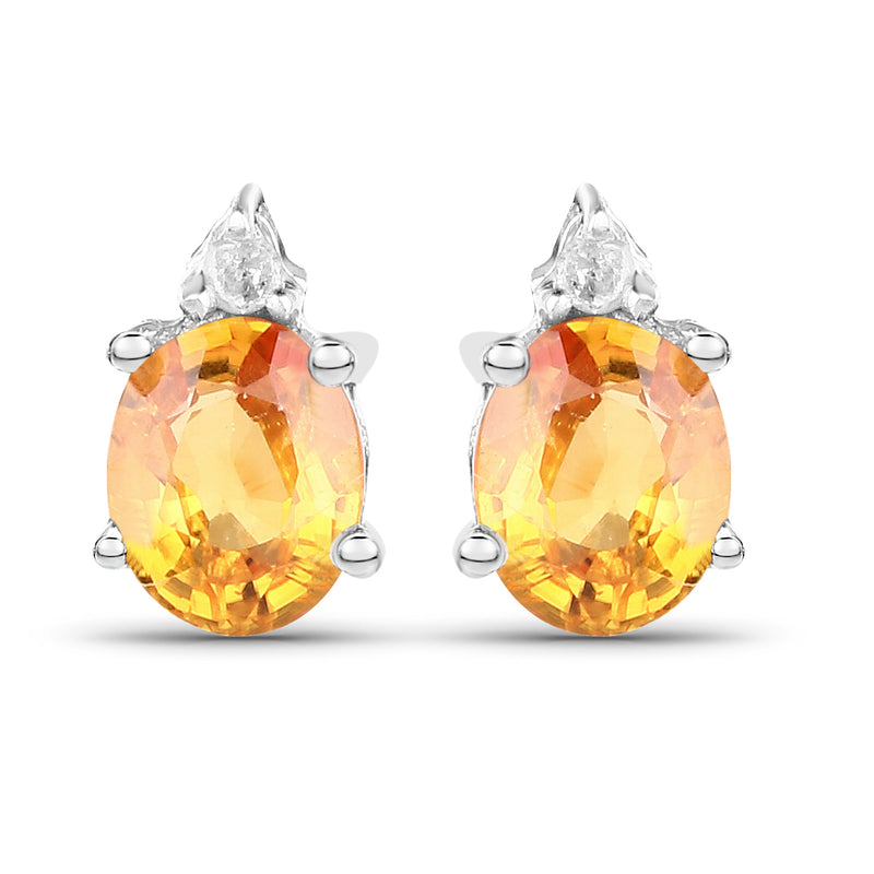 0.78 Carat Genuine Yellow Sapphire and White Diamond .925 Sterling Silver Earrings