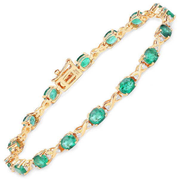 5.09 Carat Genuine Zambian Emerald and White Diamond 14K Yellow Gold Bracelet