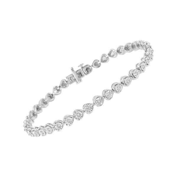 .925 Sterling Silver 1/3 Cttw Miracle-Set Diamond Heart Link Bracelet (I-J Color, I2-I3 Clarity) - 7.25"