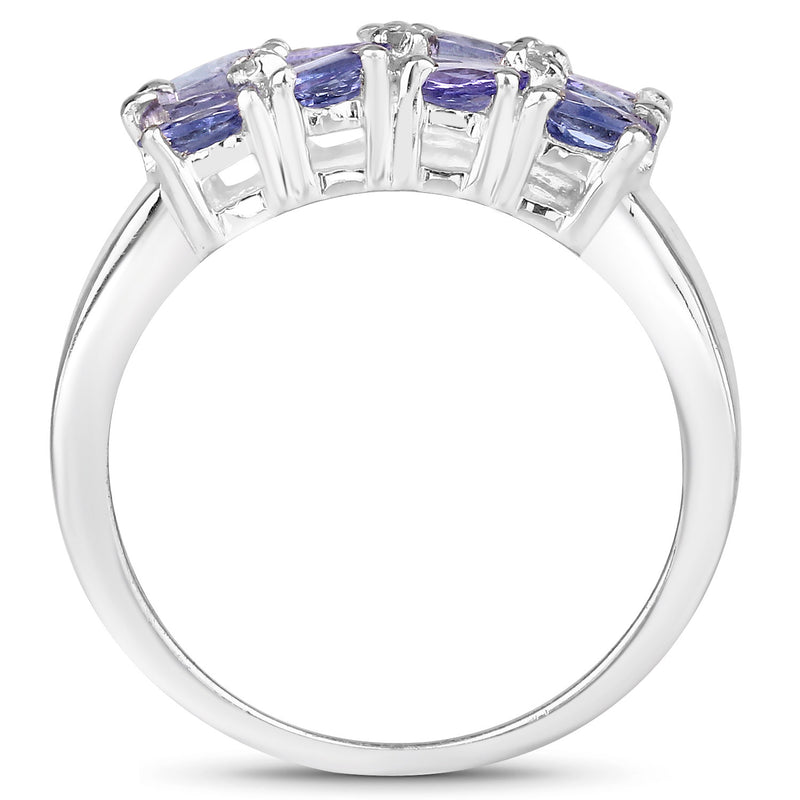 2.07 Carat Genuine Tanzanite and White Diamond .925 Sterling Silver Ring