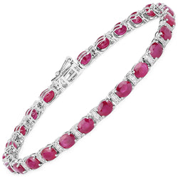 11.55 Carat Genuine Ruby and White Diamond 14K White Gold Bracelet