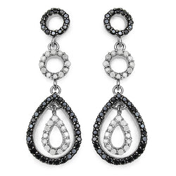 0.90 Carat Genuine Black Diamond & White Diamond .925 Sterling Silver Earrings